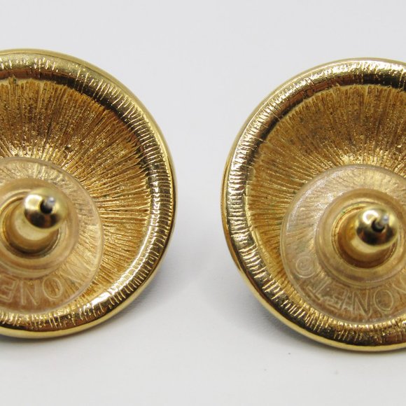 Vintage MONET Button Earrings Black White Enamel Gold Tone Eye Balls - Picture 4 of 4